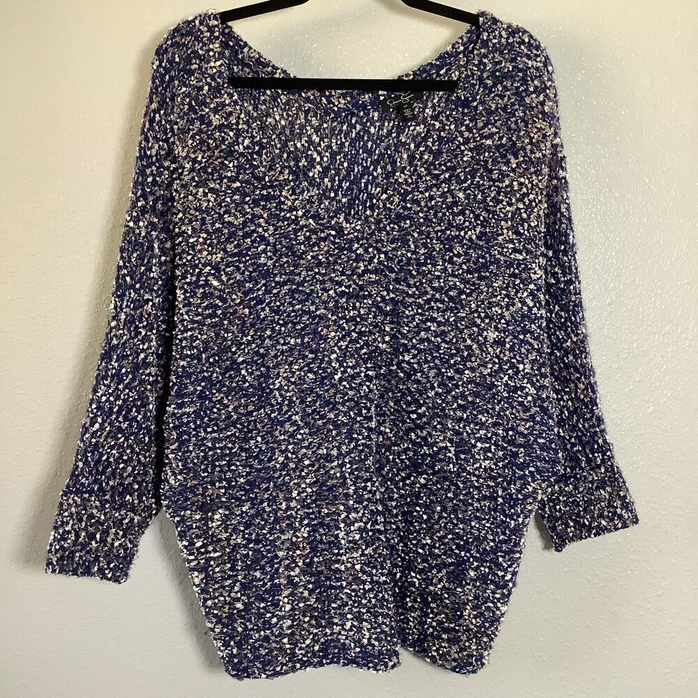 Jessica Simpson Blue Textured Artsy Bohemian Hippie Boho Chic Knitted Sweater 1X